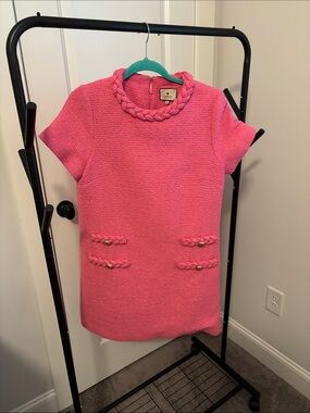 Tuckernuck Jackie Pink Braided-Trim Tweed Shift Dress